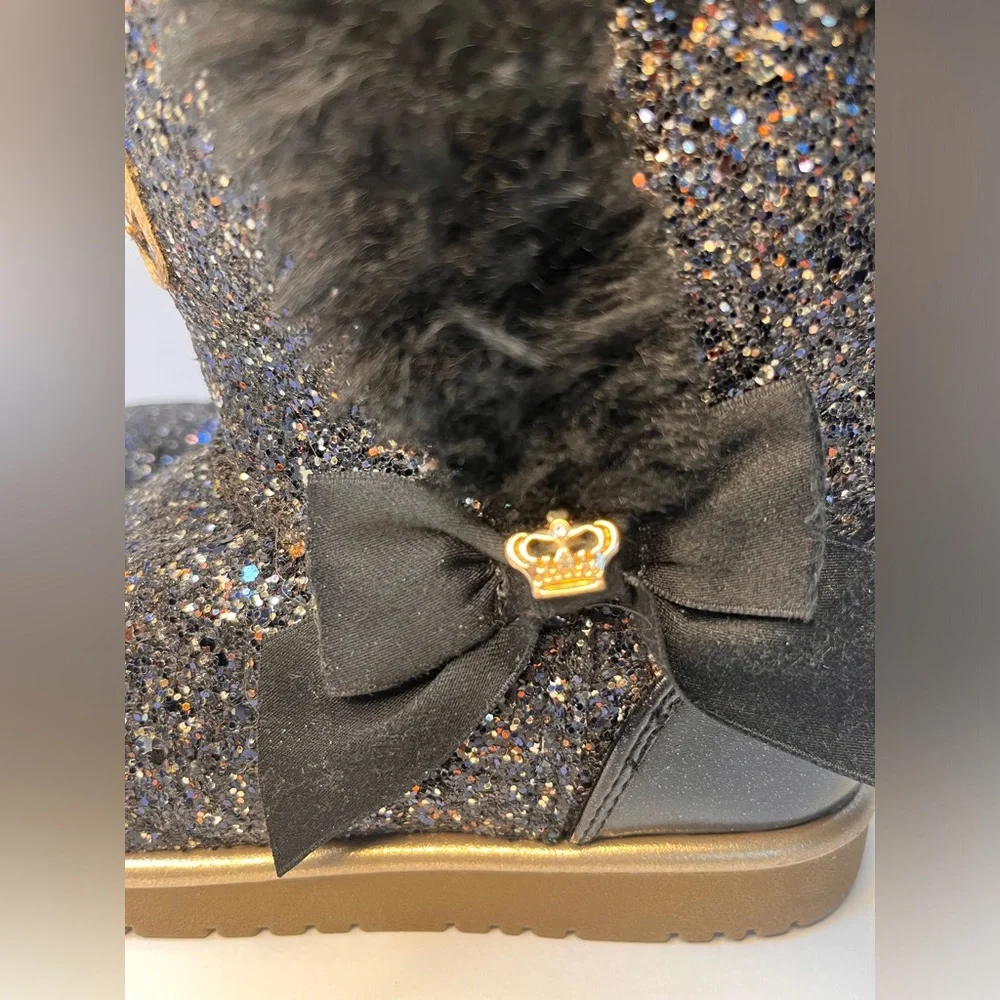 Juicy Couture Girls M1 Black Sparkle Faux Fur-Trim Glitter Windsor Toddler Boots